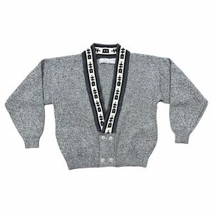 Vintage Circola Moda Cardigan Sweater Mens Medium Gray Geometric Trim